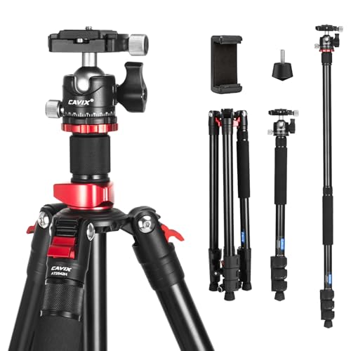 CAVIX 78.7 inch/200cm Aluminum Tripod, 2-in-1 Travel Tripod and Monopod Combo, Foldable 4-Section Lightweight with 360°Ball Head and Quick Release Plate, Load Capacity 22 lbs for DSLR Camcorder - size: Aluminum Alloy(78.7")
