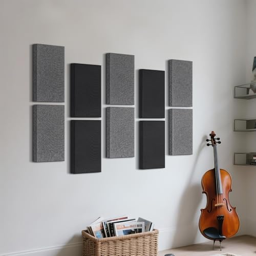 UMIACOUSTICS 4 PCS Acoustic Panels with Hanging Brackets, 2” Thick Fiberglass Sound Proof Panels Removable for Studios, Office, Home Theater Wall- Charcoal Grey - color: Charcoal Grey, size: 23.6" x 11.8"-4pcs