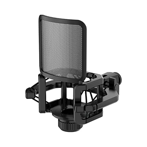 Universal Microphone Shock Mount, Anti Vibration Shock Mount with Filter Screen for Microphones Diameter 21-62mm, Compatible for 3/8 and 5/8 Thread, Reduce Noise Easy Install