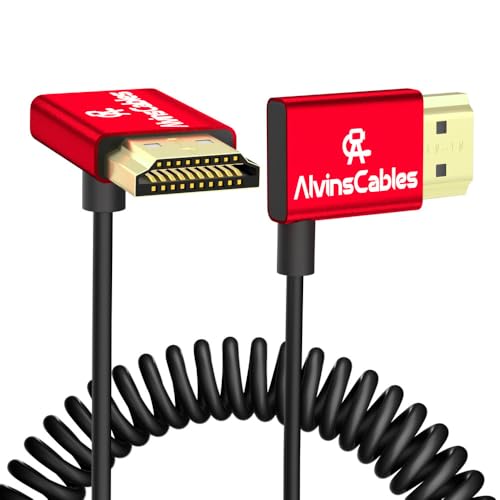 Alvin's Cables 8K HDMI Cable 2.1 48Gbps High Speed Φ2.4mm Ultra-Thin HDMI 8K@60Hz 4K@120Hz for Sony A7 A9, BMPCC, for Canon C70, for Atomos Ninja, for SmallHD, Up to Right Angle Coiled Cable - color: Right to Up, size: 11.8in-31.5in Coiled