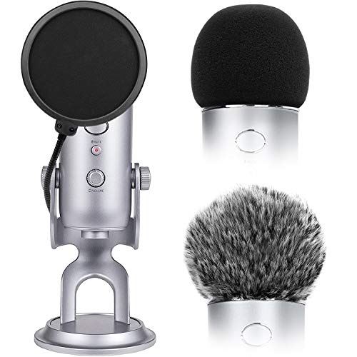 ChromLives Microphone Cover with Pop Filter, 3 in 1 Mic Furry Windscreen Microphone Foam Cover Pop Filter Compatible with Blue Yeti and Yeti Pro Condenser, Combo 3Pack - color: Mic Cover For Blue Yeti