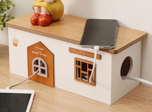 Cable Management Box, Wood Extension Cord Organizer, Handmade Power Strip Box for TV Computer Wire USB Hub System, Surge Protector Cord Hider Box on Desk or Floor (Medium) - color: Medium