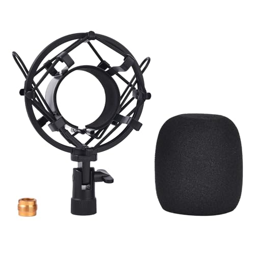 Lukvcoe Universal Microphone Shock Metal Mount, Mic Clip Holder Stand (with Windshield) for Condenser Microphones (47-53 Mm) - All-Metal, Sturdy Recording Stand - Black - color: Black