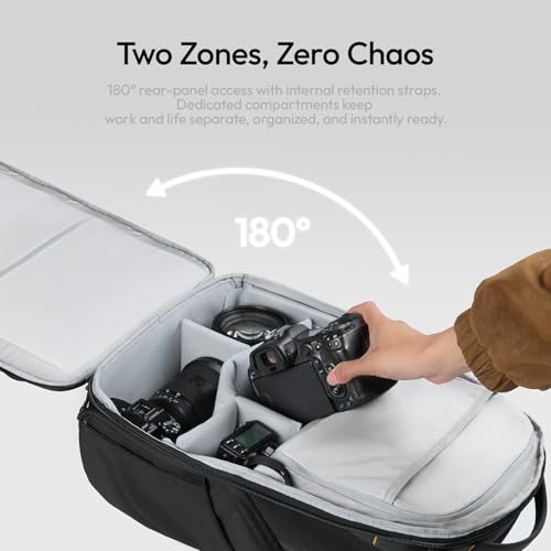 ULANZI YY038 Travel Camera Backpack 22L for Mirrorless DSLR | 16-inch Laptop Compartment, Anti-Theft Water-Resistant Photography Bag with Tripod Holder, Compatible with Sony Canon (Black) - size: YY038: 18.25 x 13 x 9.5