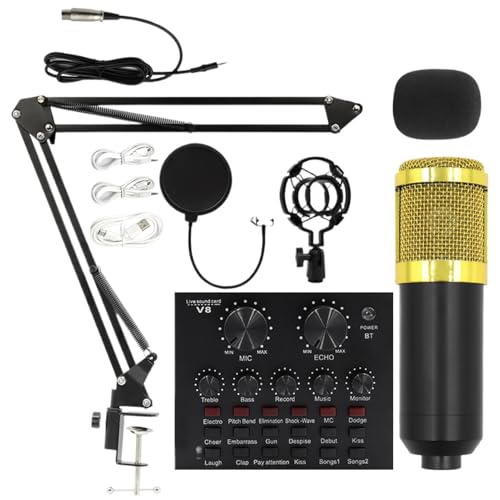 Streaming Equipment – Complete Microphone Kit, Sound Card Set, Portable Setup, Easy Installation Plug Play, Versatile Stand Accessory | Perfect for Live Streaming Podcasting Singing Video - color: Gold