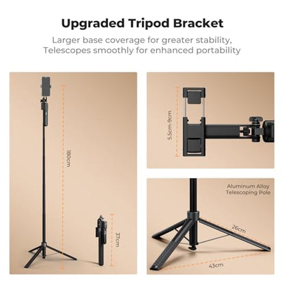 K&F CONCEPT 71“ Face Tracking Tripod, Auto Face Tracking Selfie Stick, Auto Face Tracking Tripod 360 Totation with Stand, Gesture Control, Remote Control, Compatible with iPhone Android Pocket 4/3 - style: Without Fill Light