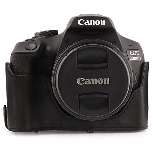 MegaGear MG1607 Ever Ready Leather Camera Case compatible with Canon EOS Rebel T7 (18-55mm), 2000D (18-55mm) - Black - color: Black