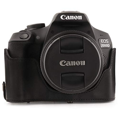 MegaGear MG1607 Ever Ready Leather Camera Case compatible with Canon EOS Rebel T7 (18-55mm), 2000D (18-55mm) - Black - color: Black