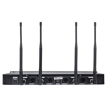 Sound Town 200 Channels Adjustable UHF Wireless Microphone System with Metal Receiver, 4 Handheld Mics and Auto Scan, for Church, School, Outdoor Wedding, Meeting, Party and Karaoke (NESO-SU4HH) - color: Gloss Black