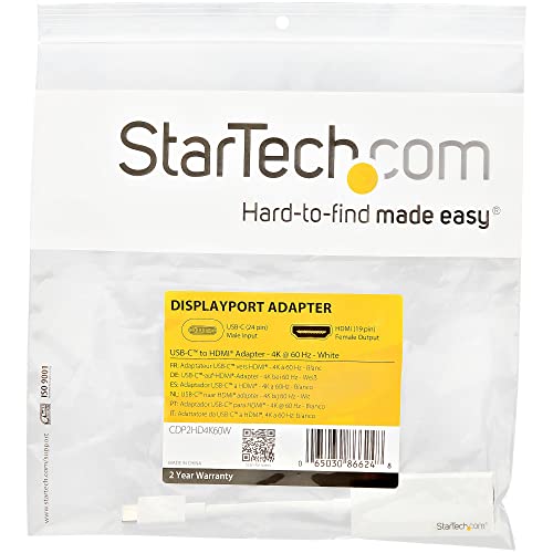 StarTech USB-C to HDMI Adapter Dongle, 4K 60Hz, Portable, White, Reversible - color: White, style: 4K 60Hz