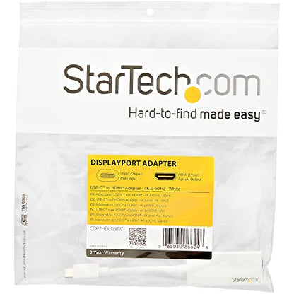 StarTech USB-C to HDMI Adapter Dongle, 4K 60Hz, Portable, White, Reversible - color: White, style: 4K 60Hz