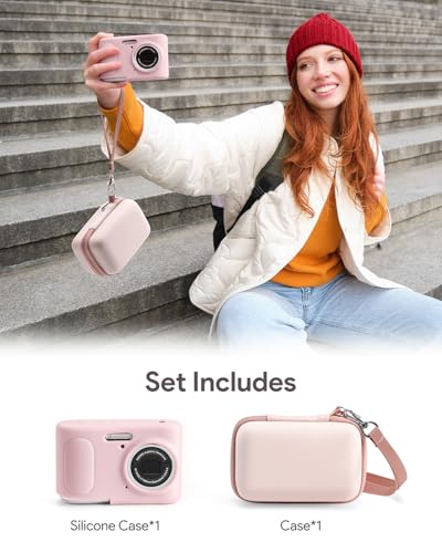 KODAK PIXPRO FZ45 Case Kit – Shockproof Hard Case + Silicone Cover, Battery/SD Storage, Anti-Scratch Dustproof Slim, Pink - color: Pink