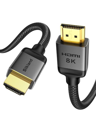 Silkland 1FT Short 10K 8K HDMI 2.1 Cable, (Nylon Braided) Ultra High Speed HDMI Cable [8K@60Hz, 4K@240Hz 144HZ 120Hz] 48Gbps, HDR 10+, eARC, ARC, HDCP 2.2&2.3, Compatible for PS5/Xbox/Roku TV - color: Grey, size: 1 Feet, style: 1-Pack