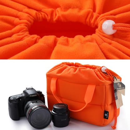 Koolertron Shockproof Camera Photo Bag for SLR TLR Camera Insert Partition Padded Case,Can be Put Directly Into the SLR Camera Bag With Freely Adjustable Compartment - color: Orange with Straps
