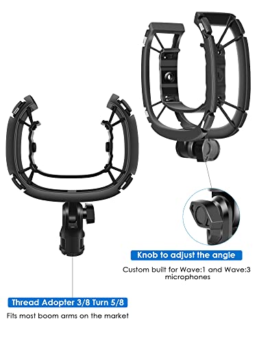 Wave Shock Mount, [Custom Built for Wave Mic] Anti-Vibration Suspension Shock Mount Holder Clip Compatible with Elgato Wave:1 and Wave:3 Microphones