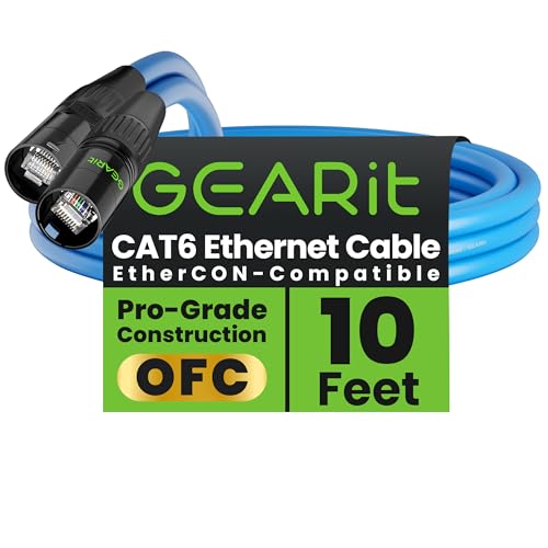 GEARit Shielded CAT6 Ethercon Cable (10 Feet) Professional Audio & Lighting RJ45 EtherCON-Compatible Cable for Studio, Stage, Concerts - 10ft Blue - color: Blue, size: 10 Feet