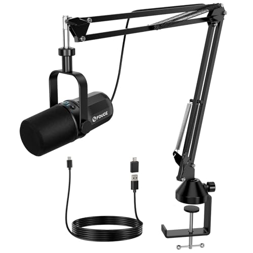 FDUCE Dynamic Microphone, XLR/USB Podcast Recording PC Microphone for Vocal Voice-Over Streaming, Studio Metal Mic with Mute, Headphone Jack, Monitoring Volume Control, with Boom Arm (SL40+) - style: SL40 with Boom Arm