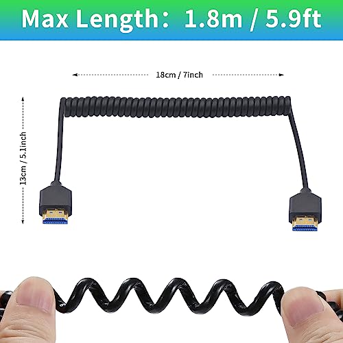 Duttek 8K Coiled HDMI Cable 3FT- 6FT, HDMI 2.1 Cable Coiled 48Gbps, Extreme Thin HDMI Male to Male Cable Supports 8K@60Hz, 4K@120Hz for Monitor, Laptop, PC, TV - style: HDMI Male to Male 6FT/1.8M
