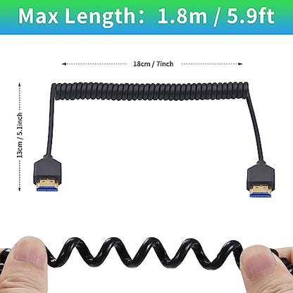 Duttek 8K Coiled HDMI Cable 3FT- 6FT, HDMI 2.1 Cable Coiled 48Gbps, Extreme Thin HDMI Male to Male Cable Supports 8K@60Hz, 4K@120Hz for Monitor, Laptop, PC, TV - style: HDMI Male to Male 6FT/1.8M