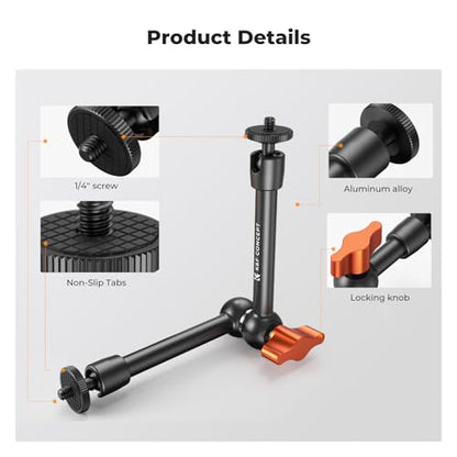 K&F CONCEPT 9.8" Magic Arm, 1/4" Screw Camera Mount Arm 360° Ball Heads for DSLRs, Monitor, Flash, LED Light, Microphone, Camera Cage, Action Camera - style: 9.8" Arm