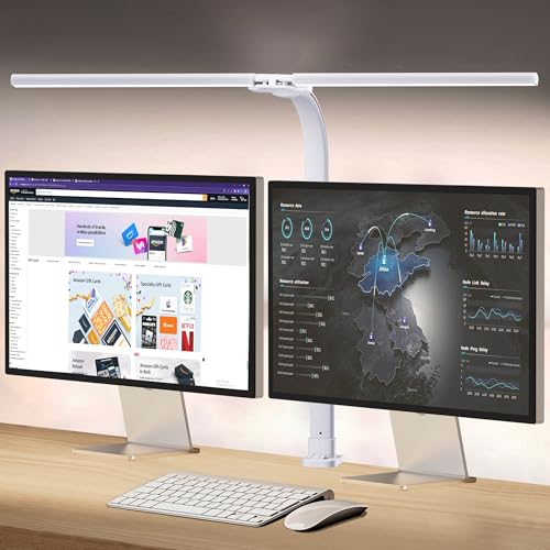 AKRRYR Led Desk Lamp for Home Office,24W Bright Eye-Caring Desk Light with Clamp,5 brightness and 5 temperatures Dimmable Workbench Task Light, Adjustable Gooseneck Table Lamp for Monitor Study(white) - color: White-Clamp