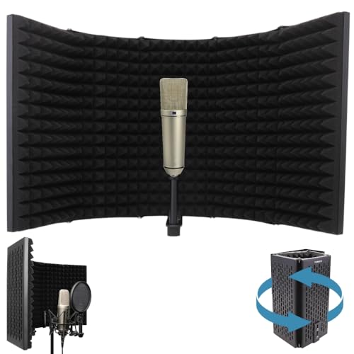 Pyle Studio Microphone Sound Isolation - Enhance Vocals & Singing with 5 Folding Acoustic Panels, Adjustable Depth & Removable Shock Mount - Ideal Podcast Equipment for Singers & Recording - color: Standard