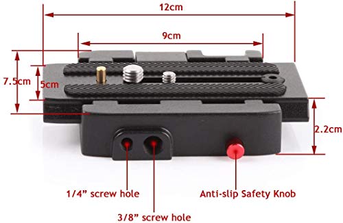 AngelReally P200 Quick Release Plate - Camera Tripod Base Plate with QR Clamp Adapter with 1/4" and 3/8" Screw Hole Compatible for Manfrotto 500AH 501HDV 503HDV 701HDV 577/519/561/Q5
