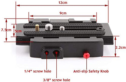 AngelReally P200 Quick Release Plate - Camera Tripod Base Plate with QR Clamp Adapter with 1/4" and 3/8" Screw Hole Compatible for Manfrotto 500AH 501HDV 503HDV 701HDV 577/519/561/Q5