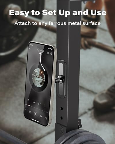 APPS2Car Magnetic Phone Holder for Gym, Alloy Base & Ball Joint, Attach to Metal Surfaces, Dual Magnet Phone Mount for MagSafe iPhone 12-17 Series, Black - color: Black
