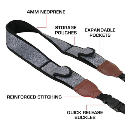 USA Gear TrueSHOT Camera Strap Neoprene Camera Straps - Padded Neck Strap, Pockets, and Release Buckles - Compatible with Canon, Nikon, Sony and More DSLR and Mirrorless Cameras (Grey Woven Pattern) - color: Grey Woven Pattern