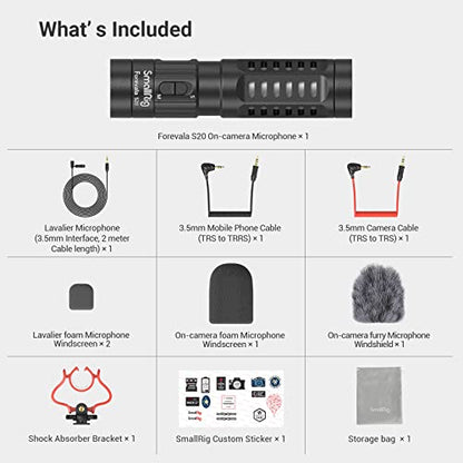SMALLRIG Shotgun Mic for Camera, Video Microphone for DSLR & for iPhone, Camera Microphone for Sony and for Canon, with Shock Mount, Deadcat Windscreen, Dual Channel for Vlogging and Interview
