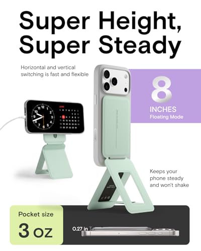 MOFT Phone Stand, Magnetic Phone Tripod Stand Stain-Resistant MOVAS Leather & Angle Adjustment & Strong Magnets Tripod for iPhone 17/16/15/14/13/12 (Included Metal Ring)-Peppermint - color: Peppermint, size: Without Card Slot