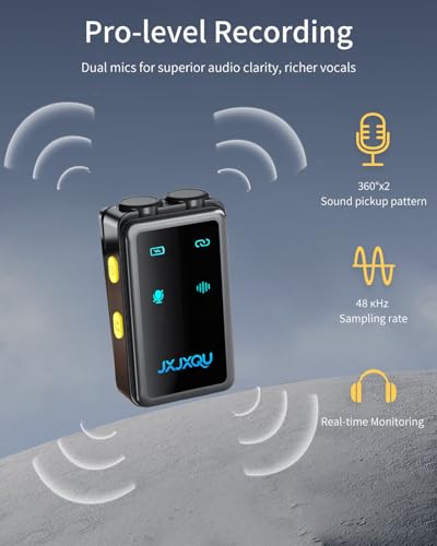 Wireless Lavalier Microphone for iPhone:JXJXQU Mic with Smart Noise Reduction/Reverb Effect/30H+ Battery Mini Design Suitable for Podcast/Vlogging/Video Recording - Compatible with iOS/Android Phones - size: 2T2R Black Mic for iOS/Android