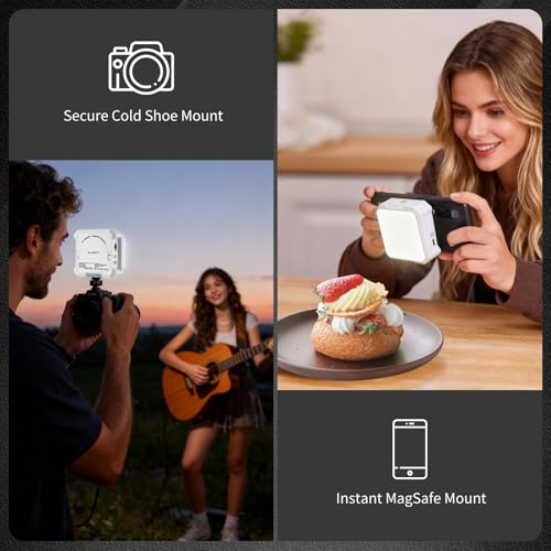 AILIGHT Magnetic LED Video Light, Portable Camera Lights for Content Creator(CRI 98+ & 2500-9000K) Rechargeable 2000mAh Camera Fill Light with Cold Shoe Mount | Photography Lighting - White - color: White
