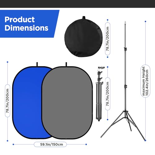 5x7ft Chromakey Blue/Grey Backdrop with Stand,2-in-1 Foldable Pop-Up Backdrop Double Sided Collapsible Backdrop with Support Stand for Photo and Video Shooting,Gaming (Gray & Blue) - color: Gray & Blue