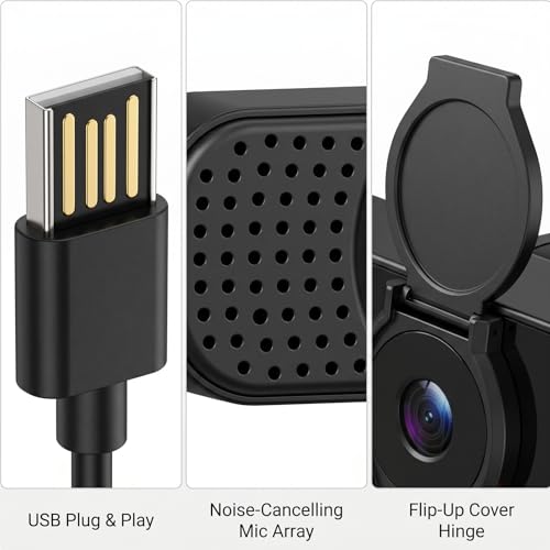 1080P Webcam with Noise-Cancelling Microphone and Tripod - Computer Camera with Privacy Shutter - 110° Wide Angle - USB Plug & Play for PC Laptop - Zoom Teams Streaming