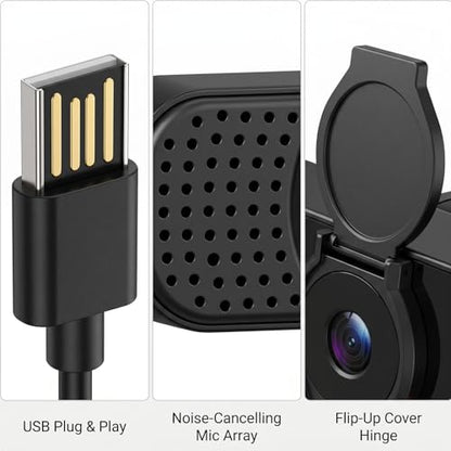 1080P Webcam with Noise-Cancelling Microphone and Tripod - Computer Camera with Privacy Shutter - 110° Wide Angle - USB Plug & Play for PC Laptop - Zoom Teams Streaming