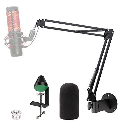 YOUSHARES Wall Mount QuadCast Boom Arm Stand with Mic Windscreen and Table Mount Clamp, Mic Stands and Holders Compatible with HyperX QuadCast S Microphone - color: Stand with wall clamp and table clamp