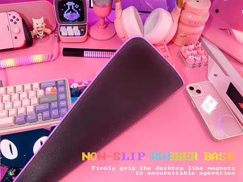 JMIYAV Pink RGB Gaming Mouse Pad 31.5x12 Inch PC XL Large Extended Glowing Led Light Up Desk Pad Non-Slip Rubber Base Computer Cute Mousepad Mat Desk Accessories Gaming Setup 102 - color: Neon Cat