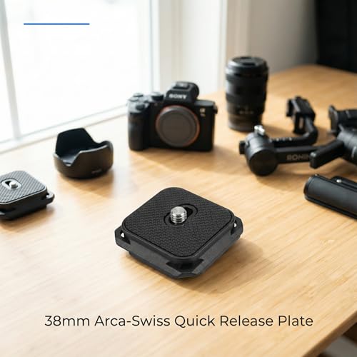 38mm Arca-Swiss Quick Release Plate 2 Pack, 4-Sided Square QR Camera Mount with Safety Pins, 1/4"-20 Screw Compatible with Peak Design Capture Clip V3, Lightweight Aluminum for Tripod, Monopod & Strap