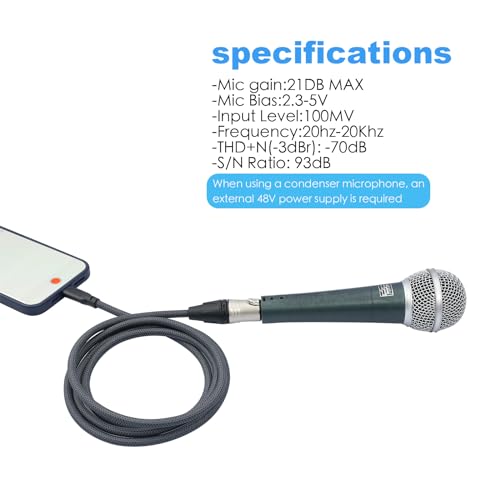 3.3FT Female XLR to USB C Micphone Cable,USB C to XLR for Dynamic Microphone iPhone 15,ipad,Notebook,Tablet - color: enhanced version, size: 3.3FT