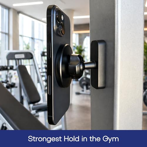 Gym Pro-Grade Magnetic Phone Holder for Racks & Machines, MagSafe Compatible Dual-Sided N52 Magnet Mount, 360° Adjustable Ball Joint for Filming Workouts