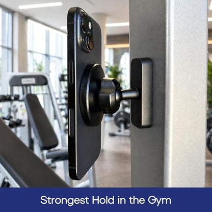 Gym Pro-Grade Magnetic Phone Holder for Racks & Machines, MagSafe Compatible Dual-Sided N52 Magnet Mount, 360° Adjustable Ball Joint for Filming Workouts