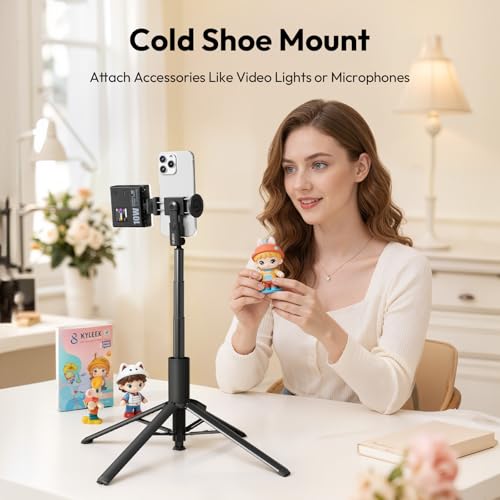 Ulanzi MT-86 Phone Tripod Portable Bluetooth Selfie Stick for iPhone 17 16 | 60 Inch Auto-Open 4 Legs Tripod, Wireless Remote Lightweight Extendable Travel Selfie Stick, w Cold Shoe Mount Phone Clip - color: Black
