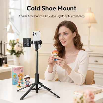 Ulanzi MT-86 Phone Tripod Portable Bluetooth Selfie Stick for iPhone 17 16 | 60 Inch Auto-Open 4 Legs Tripod, Wireless Remote Lightweight Extendable Travel Selfie Stick, w Cold Shoe Mount Phone Clip - color: Black