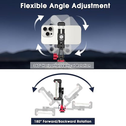 Manbily Phone Tripod Mount, Metal Smartphone Mount Adapter Camera Hot Shoe Mount, 360° Swivel 180° Flip Adjustable Phone Holder for Microphone LED Light（SP-09