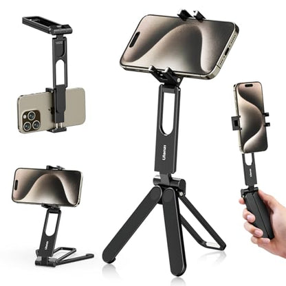 ULANZI MA26 Foldable Phone Tripod, Pocket Cell Phone Vlog Video Tripod Handle Aluminium Smartphone Desk Stand 2 Cold Shoe Small Size All in One Lightweight Portable Vlog Stick for iPhone 17 Samsung