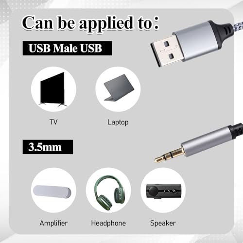 5 Ft USB to 3.5mm Audio Jack Adapter, USB to 3.5mm Audio Aux Cable, Stereo Audio-Cord, Nylon Braided AUX Converter for Headphones, Speaker, PC, Laptop, Not Applicable for Charging, Recording