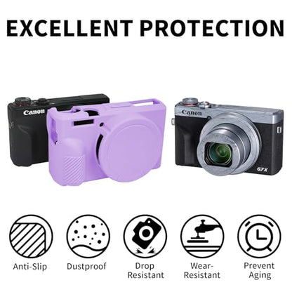G7X Mark III Case, Soft Silicone Protective Case Cover for Canon Powershot G7X Mark III Digital Camera, Durable Camera Body Skin Protector with Removable Lens Cover - Purple - color: Purple