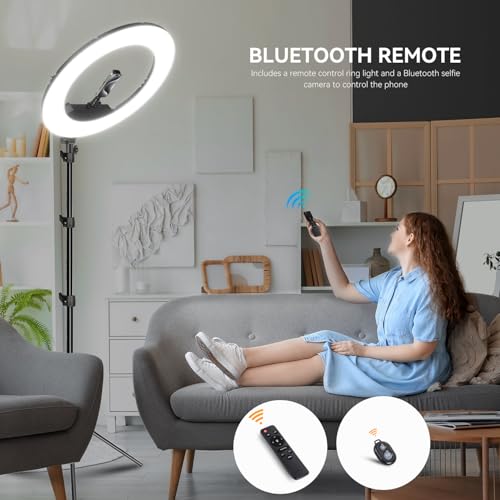 18 Inch Ring Light Kit, 55W6700k Dimmable LED Light, Tripod Stand, Remote Controller,Box,CRI95,Black - color: black